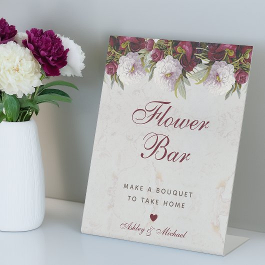 フローラ牡丹大理石エレガントスクリプト花バー 台座サイン