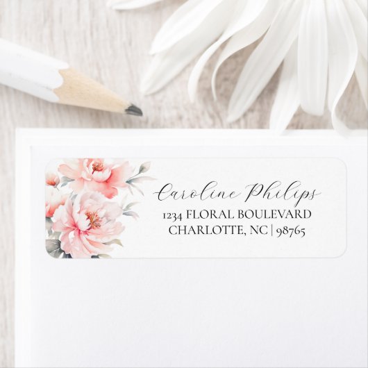 フローラ牡丹赤面ピンクブライダルシャワーアドレス ラベル (インサイチュ)