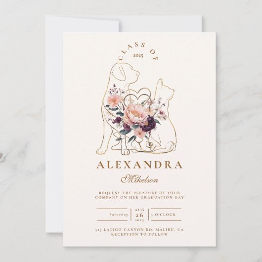 フローラ犬と猫獣医卒業 招待状 (正面)