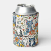 フローラ猫イラストレーションと野草と猫 缶クーラー (缶正面)