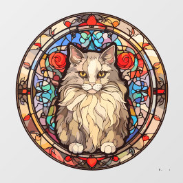 フローラ猫ステンドグラスフェイクを見詰める ウィンドウサイン