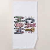 フローラ猫ママとポープリント ビーチタオル (正面)