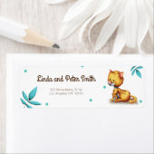 フローラ猫好き図解入りの、写真付きの差出人住所 ラベル (インサイチュ)