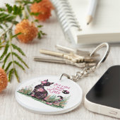 フローラ猫好き：猫を愛する女の子 キーホルダー (正面右)