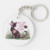 フローラ猫好き：猫を愛する女の子 キーホルダー (裏面)
