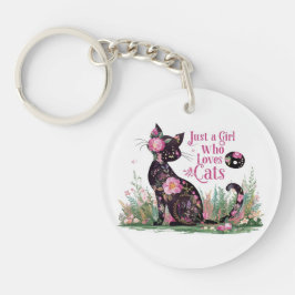 フローラ猫好き:猫を愛する女の子 キーホルダー