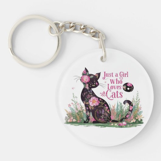 フローラ猫好き：猫を愛する女の子 キーホルダー (正面)
