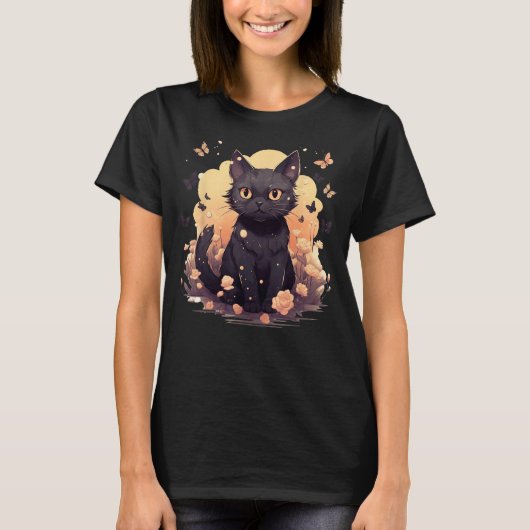 フローラ猫蝶の美女の子女性グラフ Tシャツ (正面)