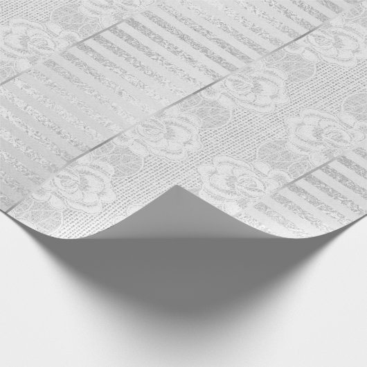 フローラ王室のバラシルバーホワイトレースストライプリネン ラッピングペーパー (角)