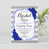 フローラ王室のブルーシルバーストライプブライダルシャワー 招待状 (スタンド正面)