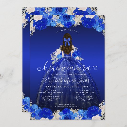 フローラ王室のブループリンセスドレスガウンキンセアニェラ 招待状 (正面/裏面)