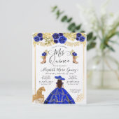 フローラ王室のブルー金ゴールドチャラプリンセスキンセアニェラ インビテーションポストカード (スタンド正面)