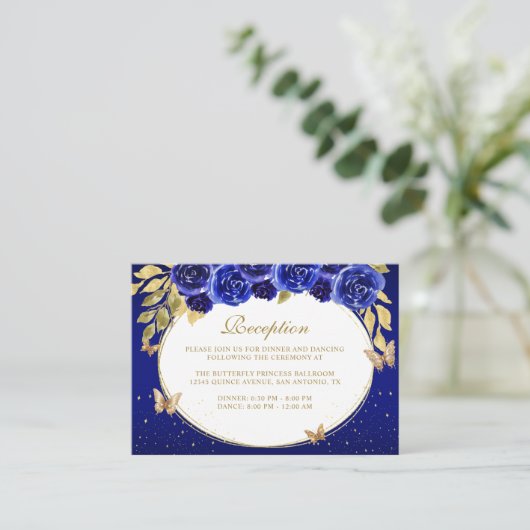 フローラ王室のブルー金ゴールドティアラバタフライキンセアニラ エンクロージャーカード (スタンド正面)