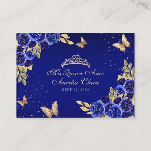 フローラ王室のブルー金ゴールドティアラバタフライキンセアニラ エンクロージャーカード (裏面)