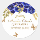 フローラ王室のブルー金ゴールドティアラバタフライキンセアニラ ラウンドシール (正面)