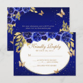 フローラ王室のブルー金ゴールドティアラバタフライキンセアニラ 出欠カード (正面/裏面)