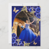 フローラ王室のブルー金ゴールドバタフライキンセニェラ写真 サンキューカード (裏面)