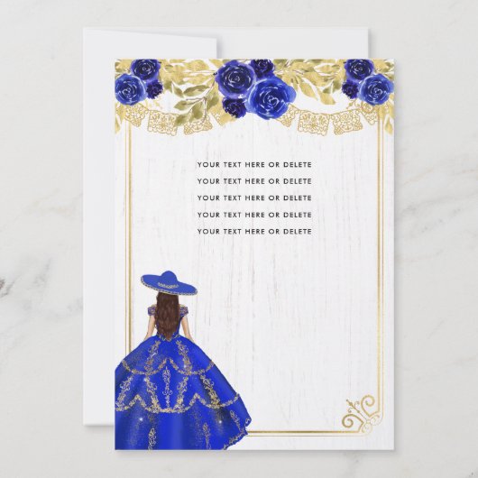 フローラ王室のブルー金ゴールドホースチャラキンセアニェラ 招待状 (裏面)