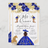 フローラ王室のブルー金ゴールドホースチャラキンセアニェラ 招待状 (正面/裏面)