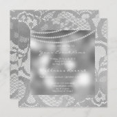 フローラ王室の銀ガラスグレーレースブライダルシャワー 招待状 (正面/裏面)
