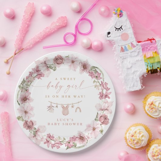 フローラ甘いベビーガールのクロースレインベビーシャワー ペーパープレート (パーティー)