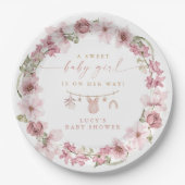 フローラ甘いベビーガールのクロースレインベビーシャワー ペーパープレート (正面)