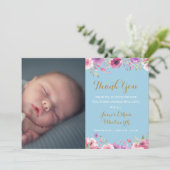 フローラ男の赤ちゃんフォトスクリプトサンキューピンク誕生 案内状 (スタンド正面)