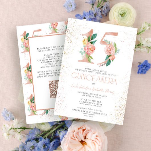 フローラ番号15 QRピンクローズ金ゴールドキンセアニラ 招待状