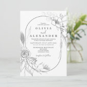 フローラ白と灰色の花の結婚式招待状 招待状 (スタンド正面)