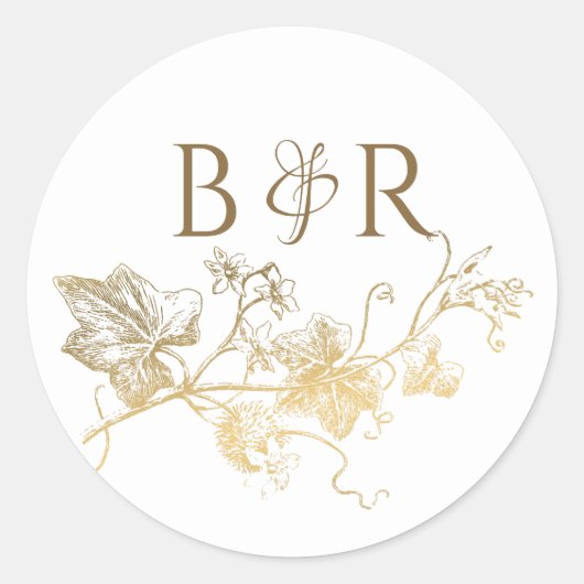 フローラ白と金ゴールド結婚の封筒用シール/好意 ラウンドシール (正面)