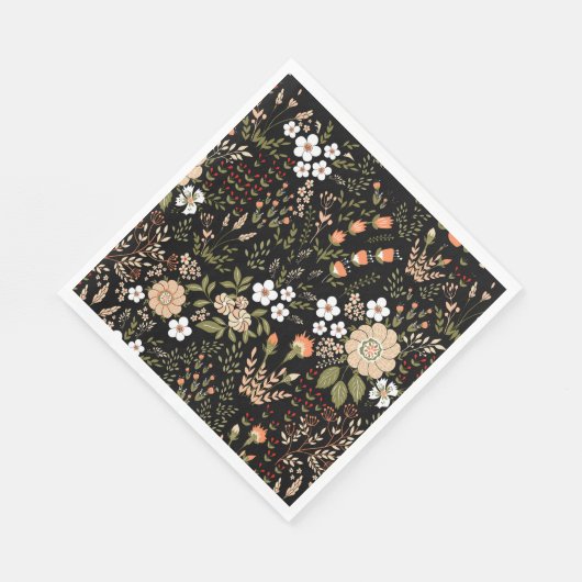 フローラ白と黒の花ボタニカル結婚ズ スタンダードランチョンナプキン (角)