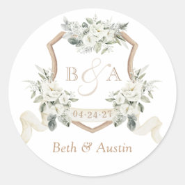 フローラ白エレガント緑のクレスト封筒 ラウンドシール