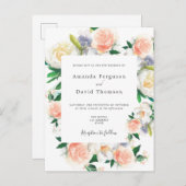 フローラ白サンゴモダン結婚式招待状 ポストカード (正面/裏面)