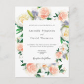 フローラ白サンゴモダン結婚式招待状 ポストカード (正面)