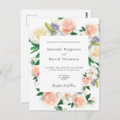 フローラ白サンゴモダン結婚式招待状 ポストカード (正面/裏面)