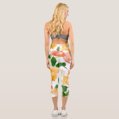 フローラ白ピンク数々ののフェミニン3D背景 カプリレギンス (裏面)