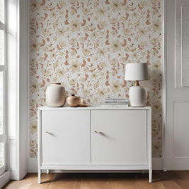 フローラ白ベージュリリー植物模様 壁紙