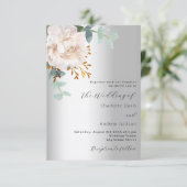 フローラ白モダン銀結婚緑 招待状 (スタンド正面)