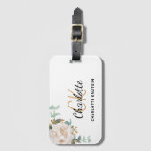 フローラ白ユーカリプトモノグラム名 ラゲッジタグ (正面縦)