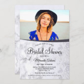 フローラ白大理石モダンフォトブライダルシャワー 招待状 (正面/裏面)