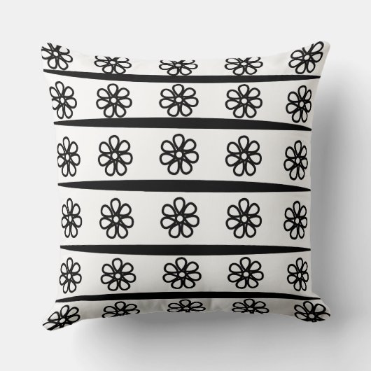 フローラ白黒のストライプフローラ クッション (裏面)