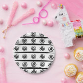 フローラ白黒のストライプフローラ ペーパープレート (パーティー)