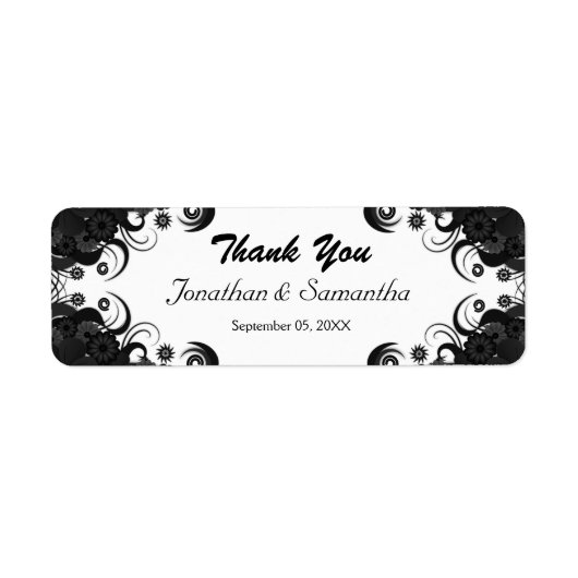 フローラ白黒の小結婚式の引き出物ラベル ラベル (正面)