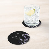 フローラ白黒の結婚式の日付を保存 ラウンドペーパーコースター (インサイチュ)