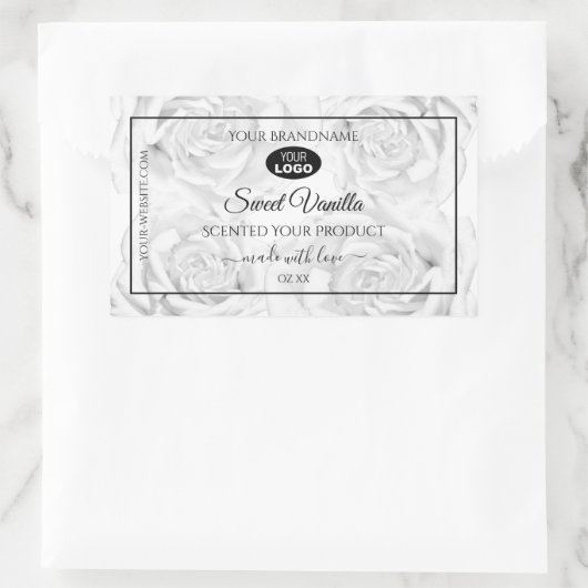 フローラ白黒の製品パッケージラベルのロゴ 長方形シール (バッグ)