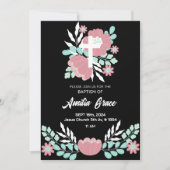 フローラ白黒エレガント洗礼招待状 招待状 (正面)