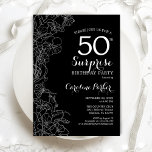 フローラ白黒サプライズ50th誕生日パーティー 招待状<br><div class="desc">フローラ白黒サプライズ50th誕生日パーティーの招待状。ボタニカルモダンアクセントとタイポグラフィスクリプトフォントを搭載したミニマルデザイン。フローラシンプル招待状カードは女性の驚きの日のスタイリッシュお祝いに最適。任意のカスタマイズ年齢にすることができる。印刷されたZazzle招待状または即時ダウンロードのデジタル印刷可能なテンプレート。</div>