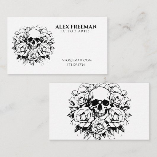 フローラ白黒スカルタトゥーアーティスト 名刺 (正面/裏面)