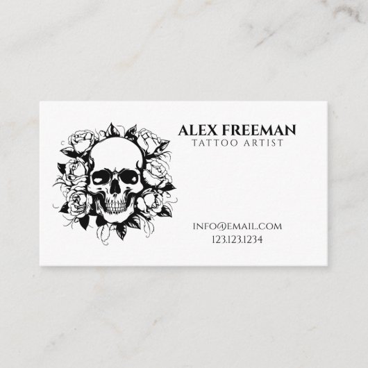 フローラ白黒スカルバラタトゥーアーティスト 名刺 (正面)