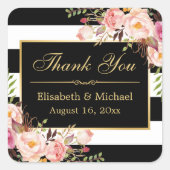 フローラ白黒ストライプの金ゴールドフレームありがとう スクエアシール (正面)